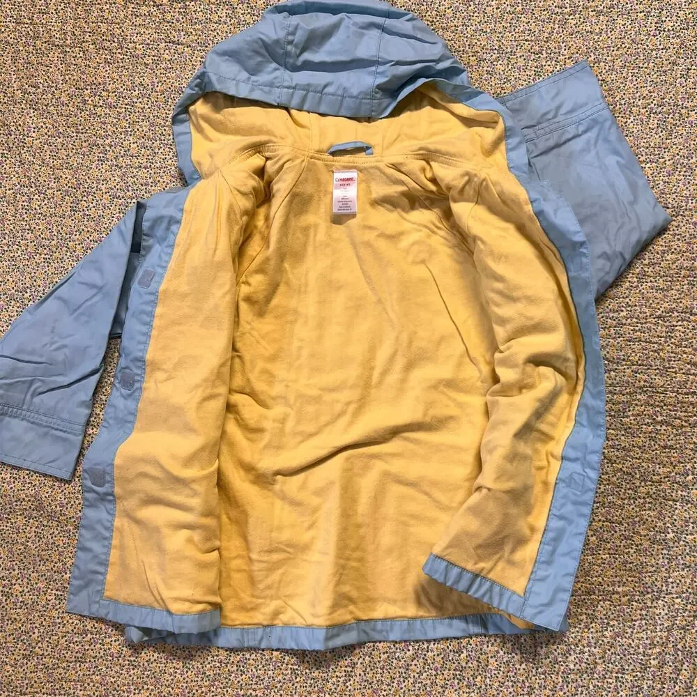 GYMBOREE GIRLS FLORAL BLUE RAINCOAT SIZE 6/7 EUC